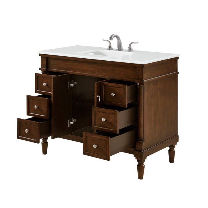 42 Inch Single Bathroom Vanity In Walnut With Ivory White Marble - View 5 - Joshua Marshal