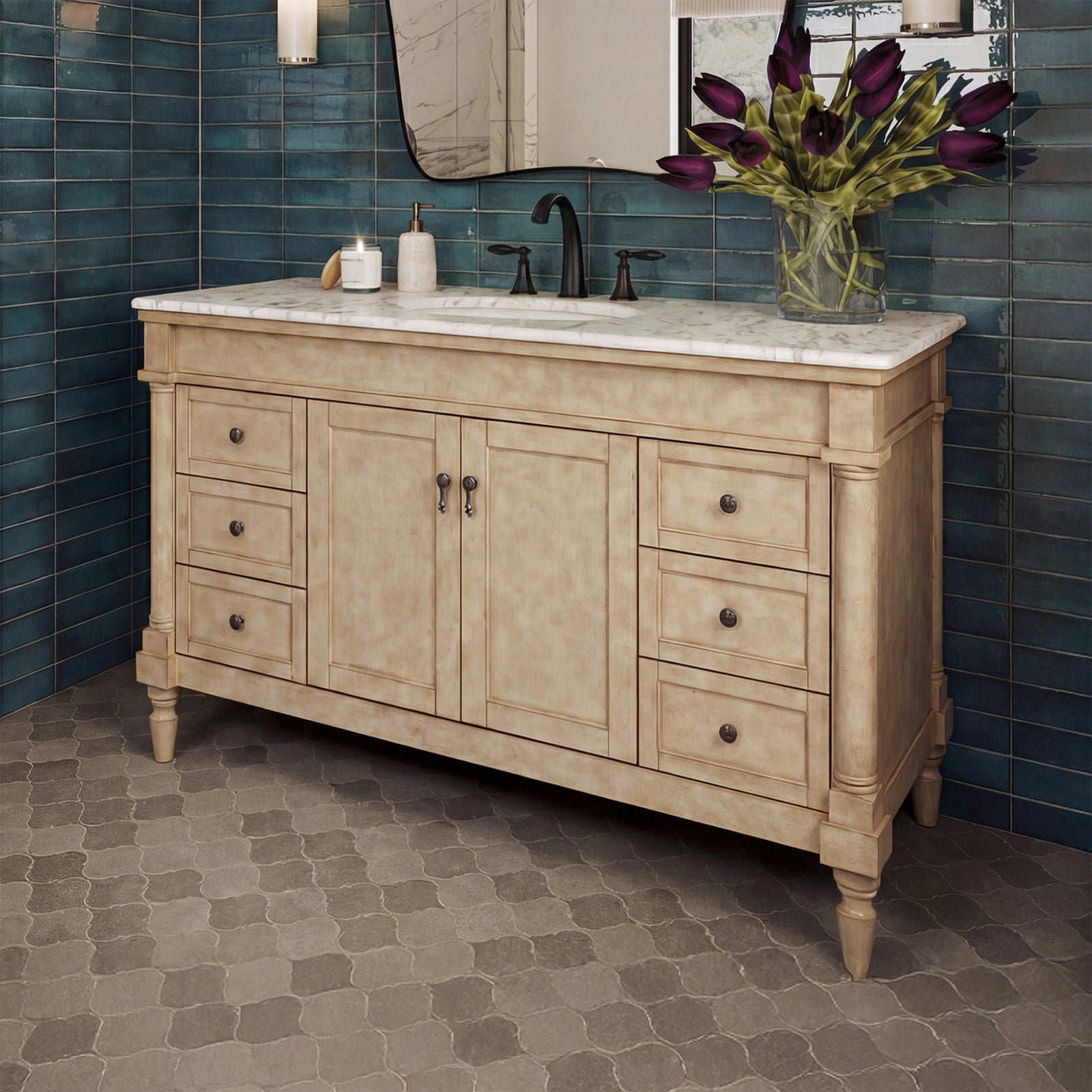48 Inch Single Bathroom Vanity In Antique Beige With Ivory White Marble Antique Beige Finish - KITCHEN & BATH by Joshua Marshal