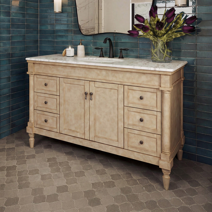 48 Inch Single Bathroom Vanity In Antique Beige With Ivory White Marble Antique Beige Finish - KITCHEN & BATH by Joshua Marshal