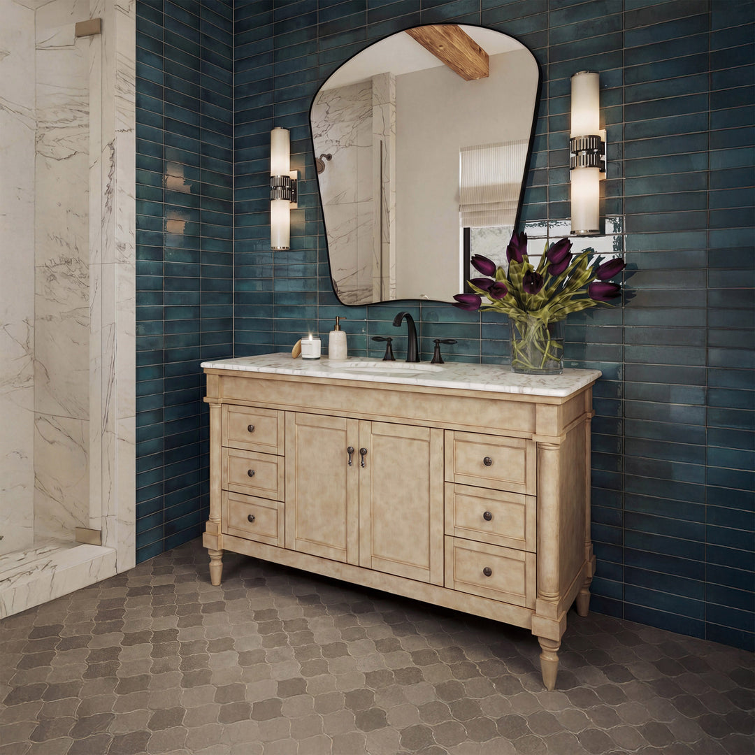 48 Inch Single Bathroom Vanity In Antique Beige With Ivory White Marble - View 2 - Joshua Marshal
