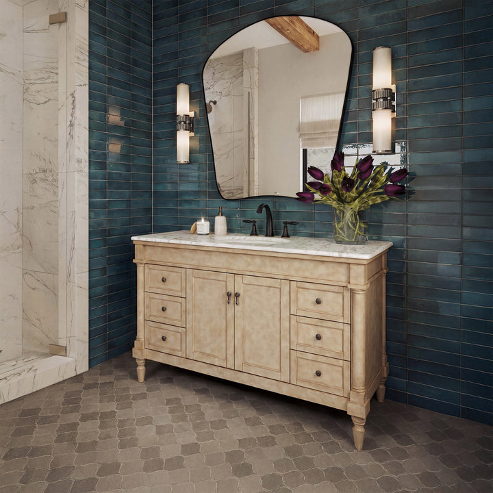 48 Inch Single Bathroom Vanity In Antique Beige With Ivory White Marble - View 2 - Joshua Marshal