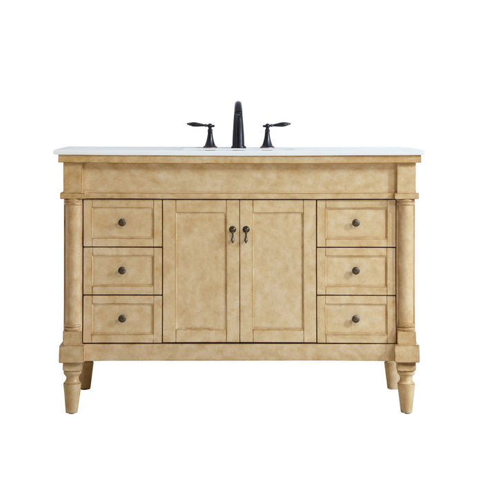 48 Inch Single Bathroom Vanity In Antique Beige With Ivory White Marble - View 3 - Joshua Marshal