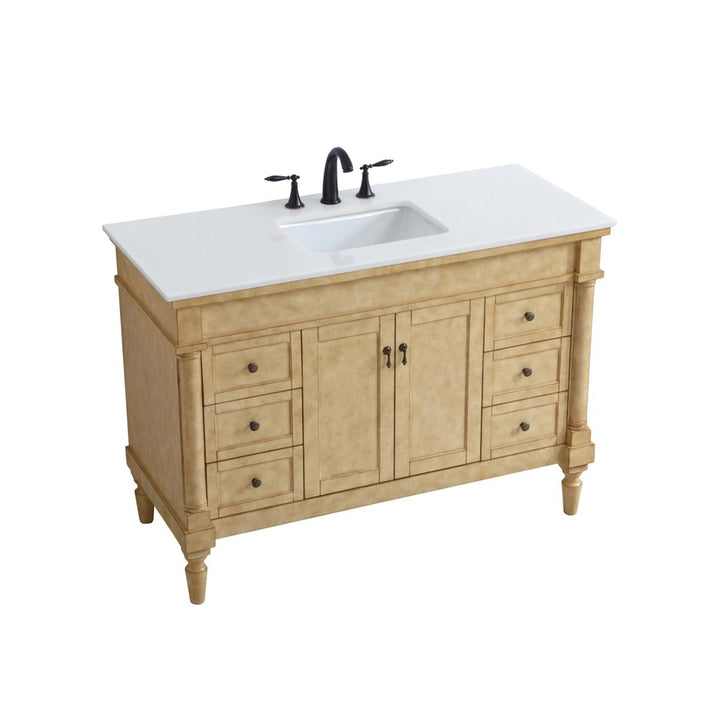 48 Inch Single Bathroom Vanity In Antique Beige With Ivory White Marble - View 4 - Joshua Marshal
