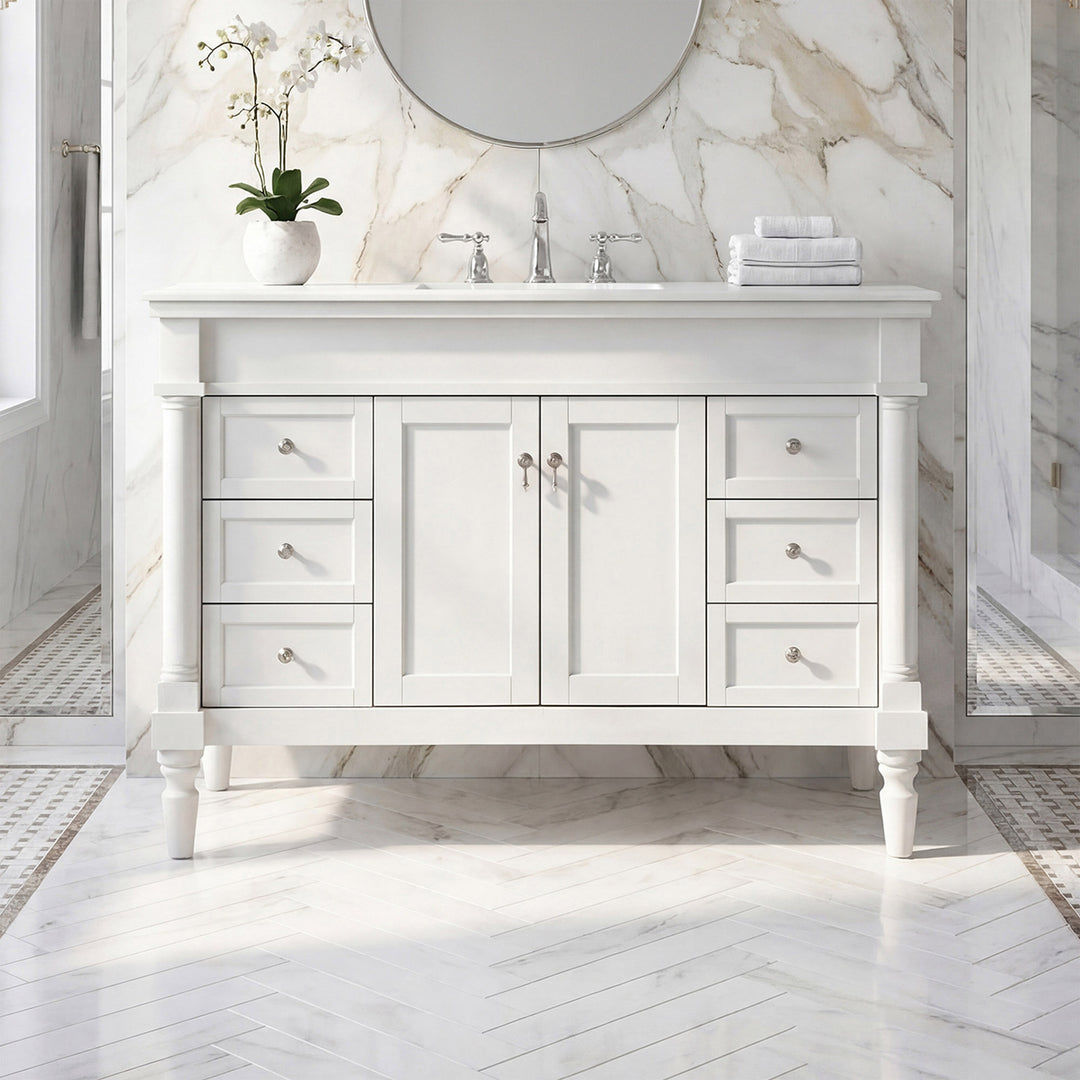 48 Inch Single Bathroom Vanity In Antique White With Ivory White Marble Antique White Finish - KITCHEN & BATH by Joshua Marshal