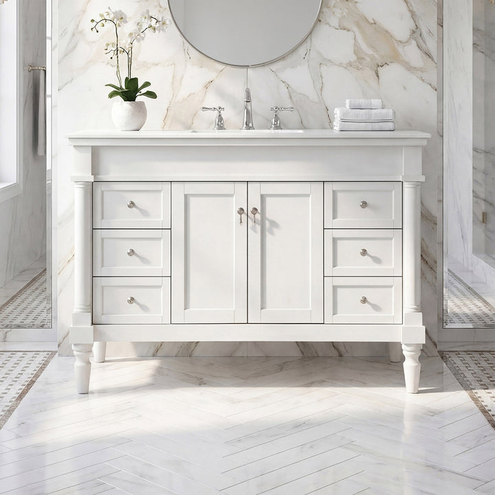 48 Inch Single Bathroom Vanity In Antique White With Ivory White Marble Antique White Finish - KITCHEN & BATH by Joshua Marshal