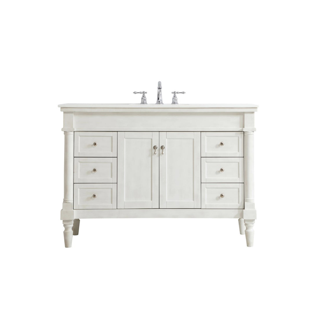 48 Inch Single Bathroom Vanity In Antique White With Ivory White Marble - View 3 - Joshua Marshal