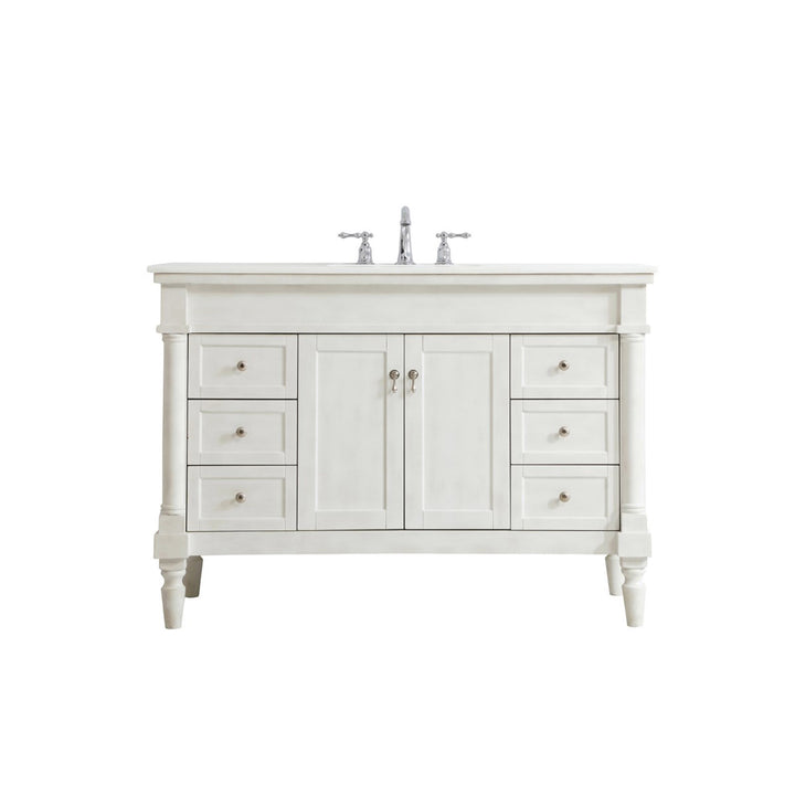 48 Inch Single Bathroom Vanity In Antique White With Ivory White Marble - View 3 - Joshua Marshal