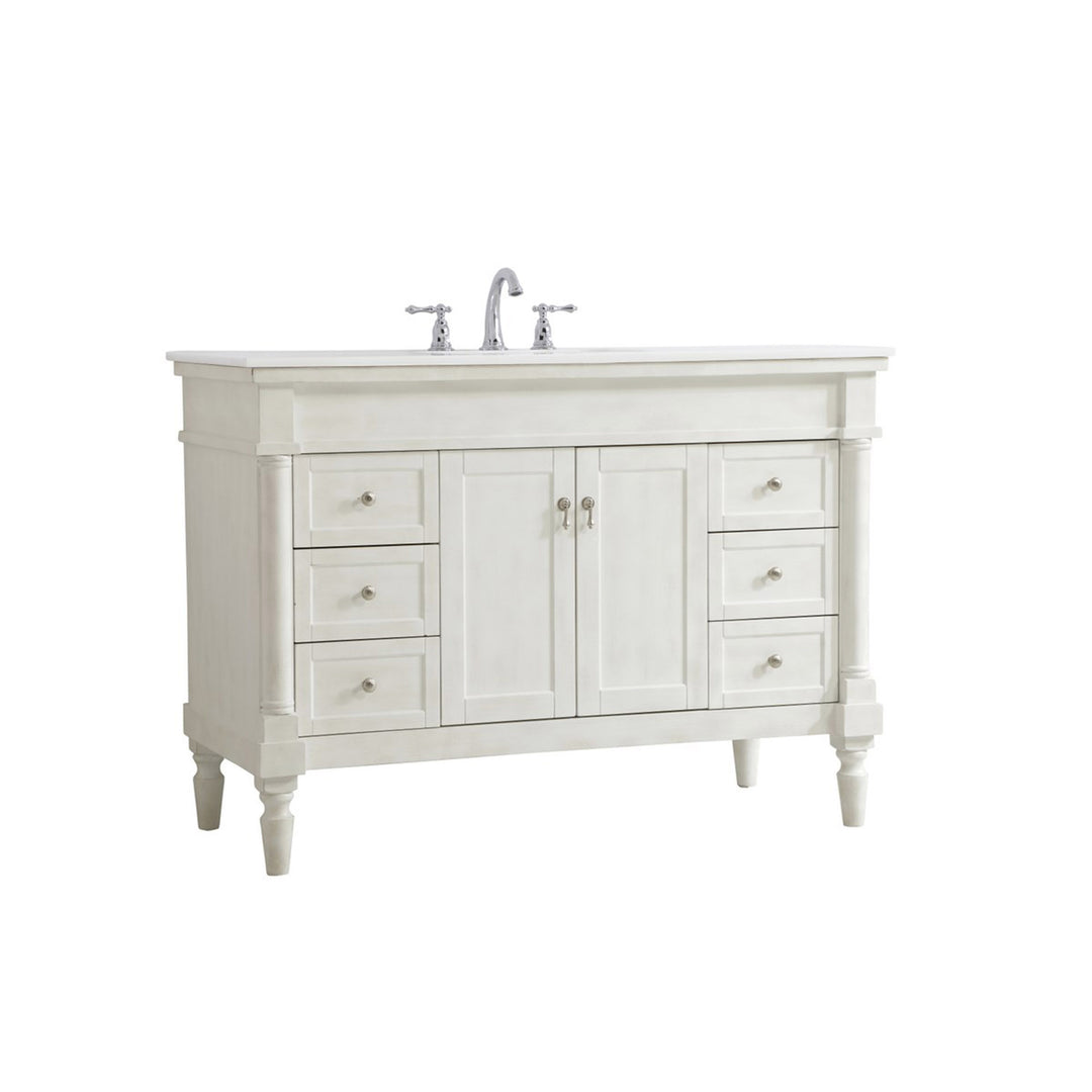 48 Inch Single Bathroom Vanity In Antique White With Ivory White Marble - View 4 - Joshua Marshal