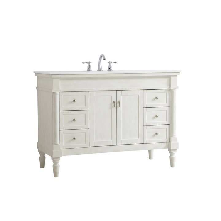 48 Inch Single Bathroom Vanity In Antique White With Ivory White Marble - View 4 - Joshua Marshal