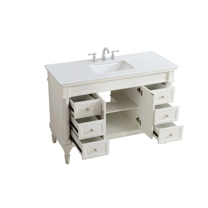 48 Inch Single Bathroom Vanity In Antique White With Ivory White Marble - View 5 - Joshua Marshal