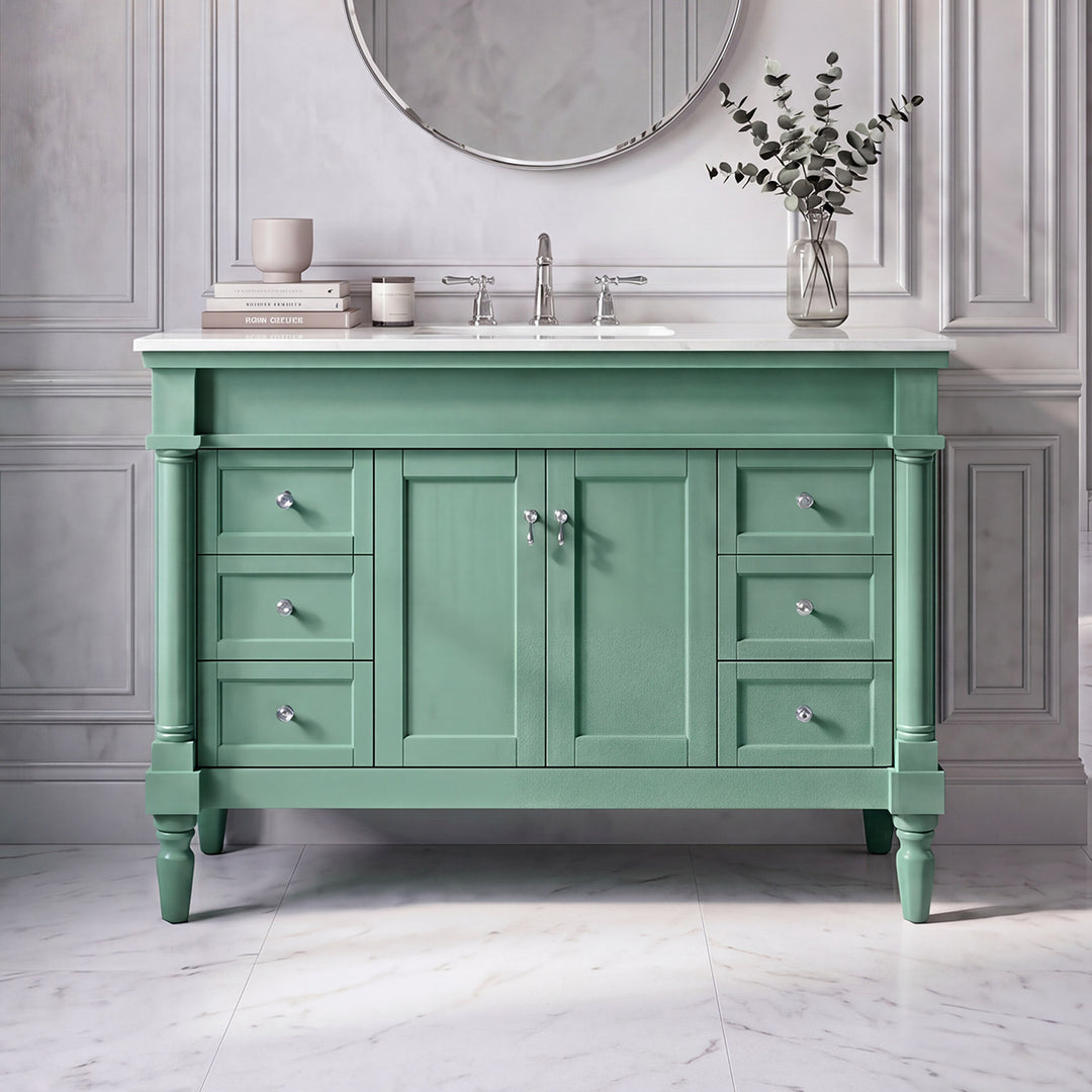 48 Inch Single Bathroom Vanity In Vintage Mint With Ivory White Marble Vintage Mint Finish - KITCHEN & BATH by Joshua Marshal