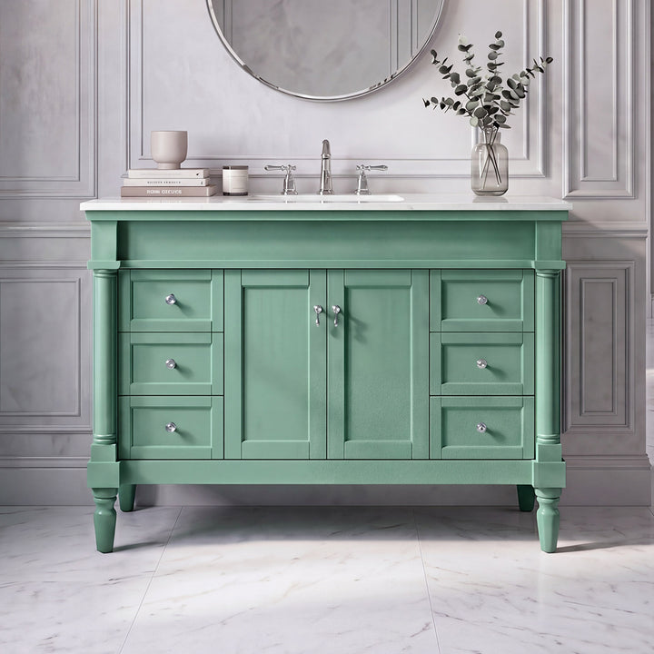 48 Inch Single Bathroom Vanity In Vintage Mint With Ivory White Marble Vintage Mint Finish - KITCHEN & BATH by Joshua Marshal