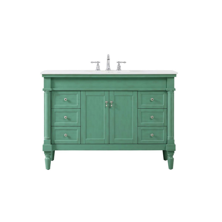 48 Inch Single Bathroom Vanity In Vintage Mint With Ivory White Marble - View 3 - Joshua Marshal