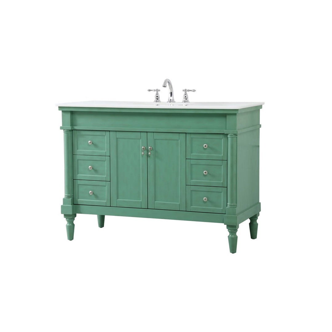 48 Inch Single Bathroom Vanity In Vintage Mint With Ivory White Marble - View 4 - Joshua Marshal
