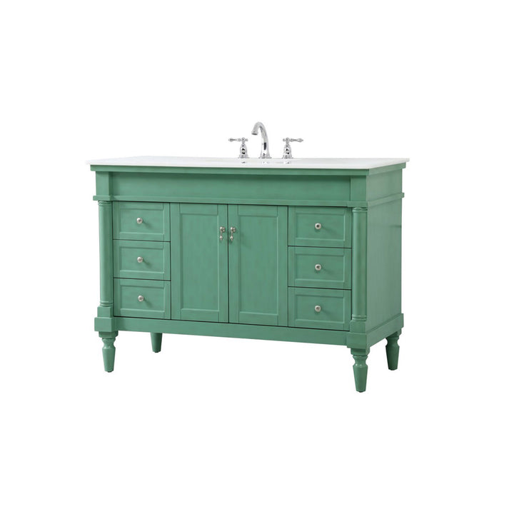 48 Inch Single Bathroom Vanity In Vintage Mint With Ivory White Marble - View 4 - Joshua Marshal