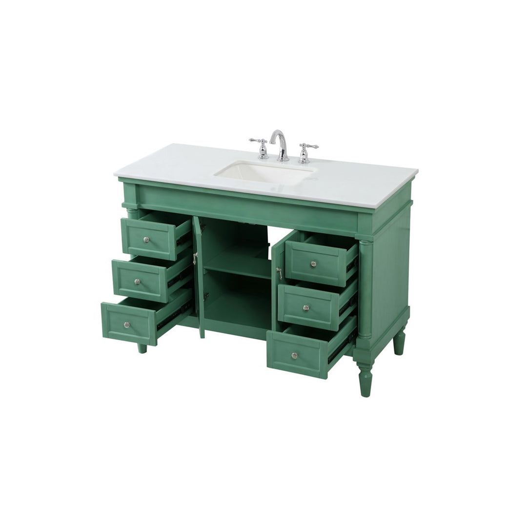 48 Inch Single Bathroom Vanity In Vintage Mint With Ivory White Marble - View 5 - Joshua Marshal