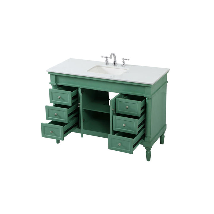 48 Inch Single Bathroom Vanity In Vintage Mint With Ivory White Marble - View 5 - Joshua Marshal
