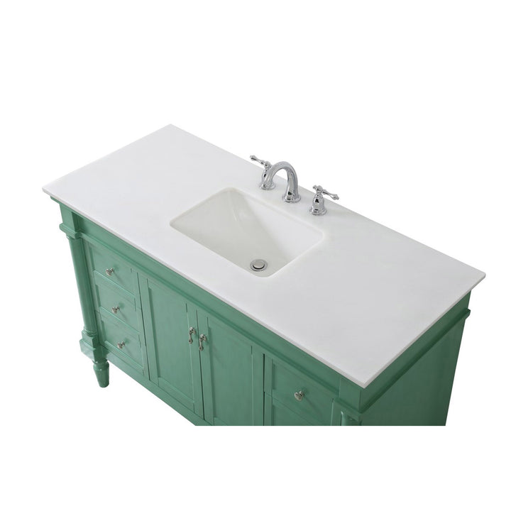 48 Inch Single Bathroom Vanity In Vintage Mint With Ivory White Marble - View 6 - Joshua Marshal