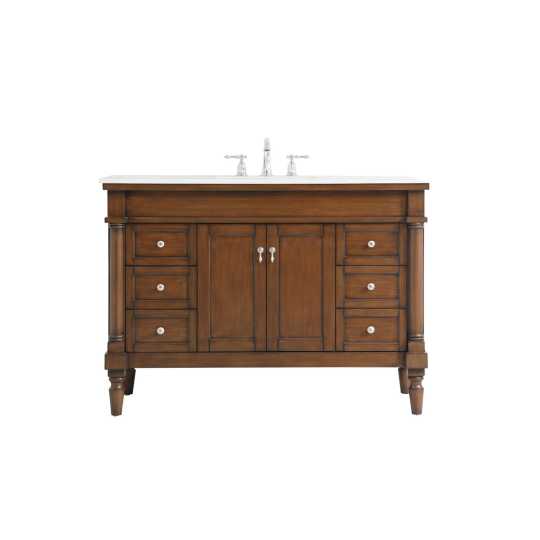 48 Inch Single Bathroom Vanity In Walnut With Ivory White Marble - View 3 - Joshua Marshal