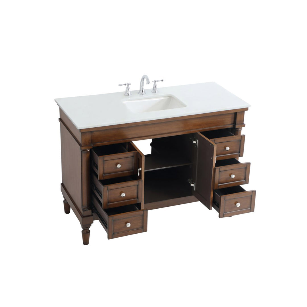 48 Inch Single Bathroom Vanity In Walnut With Ivory White Marble - View 4 - Joshua Marshal
