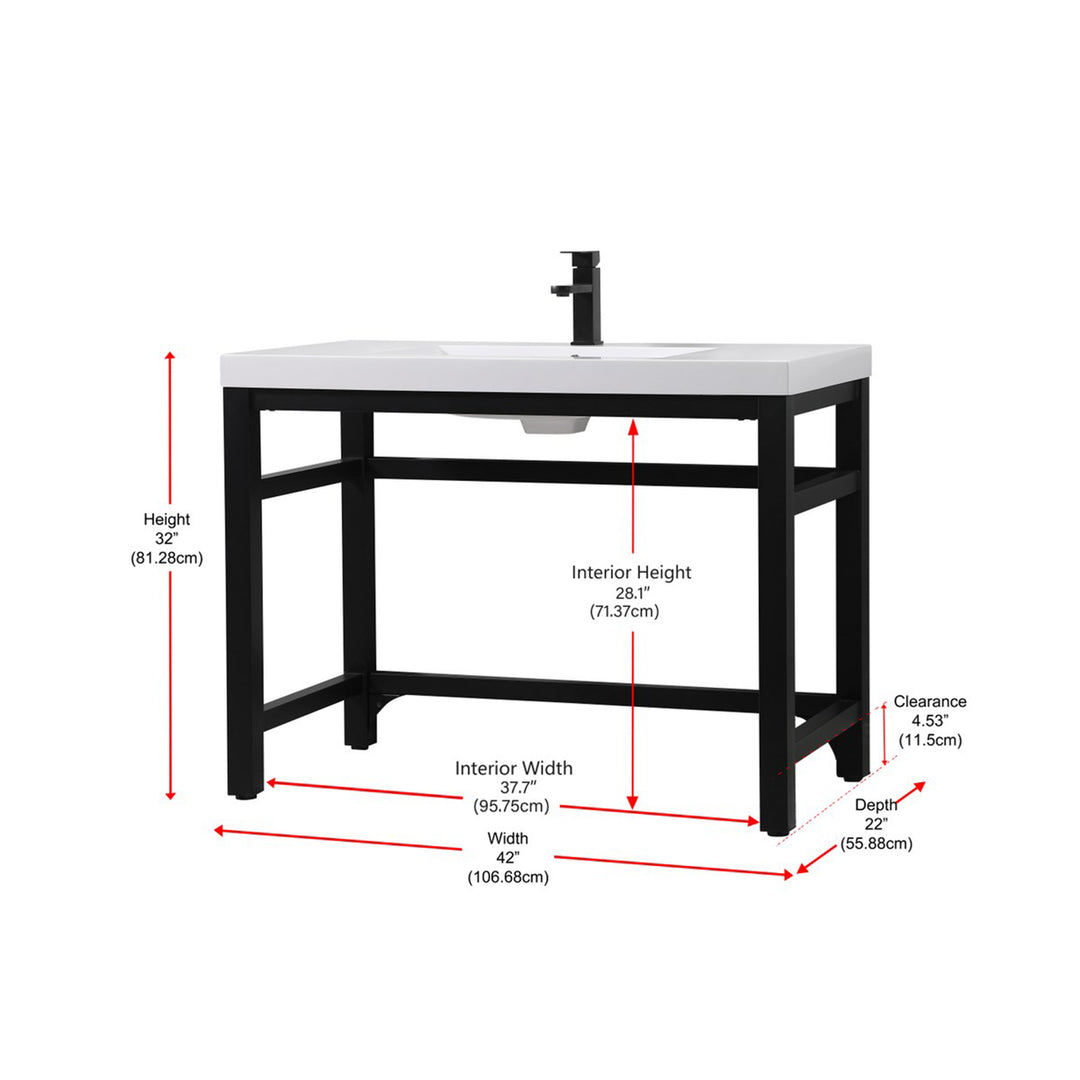 42 Inch Ada Compliant Single Bathroom Metal Vanity In Black - View 6 - Joshua Marshal