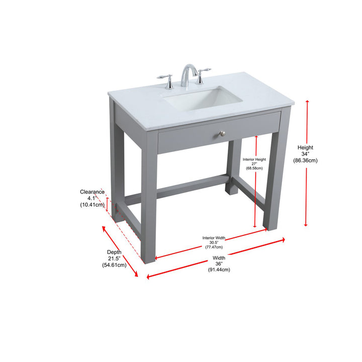 36 Inch Ada Compliant Bathroom Vanity In Grey - View 6 - Joshua Marshal