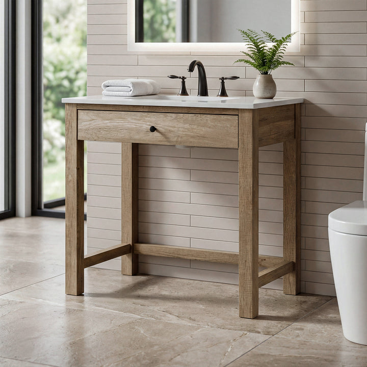 36 Inch Ada Compliant Bathroom Vanity In Natural Oak Natural Oak Finish - KITCHEN & BATH by Joshua Marshal