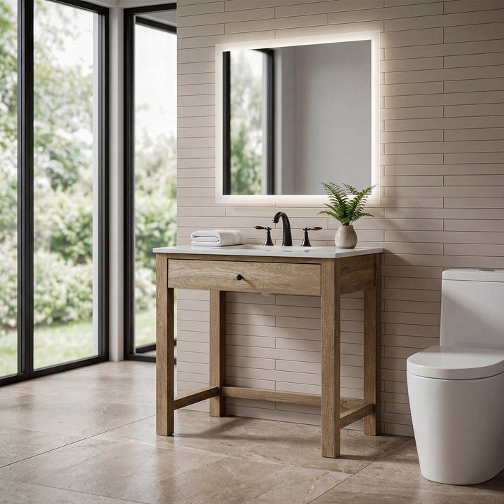 36 Inch Ada Compliant Bathroom Vanity In Natural Oak - View 2 - Joshua Marshal