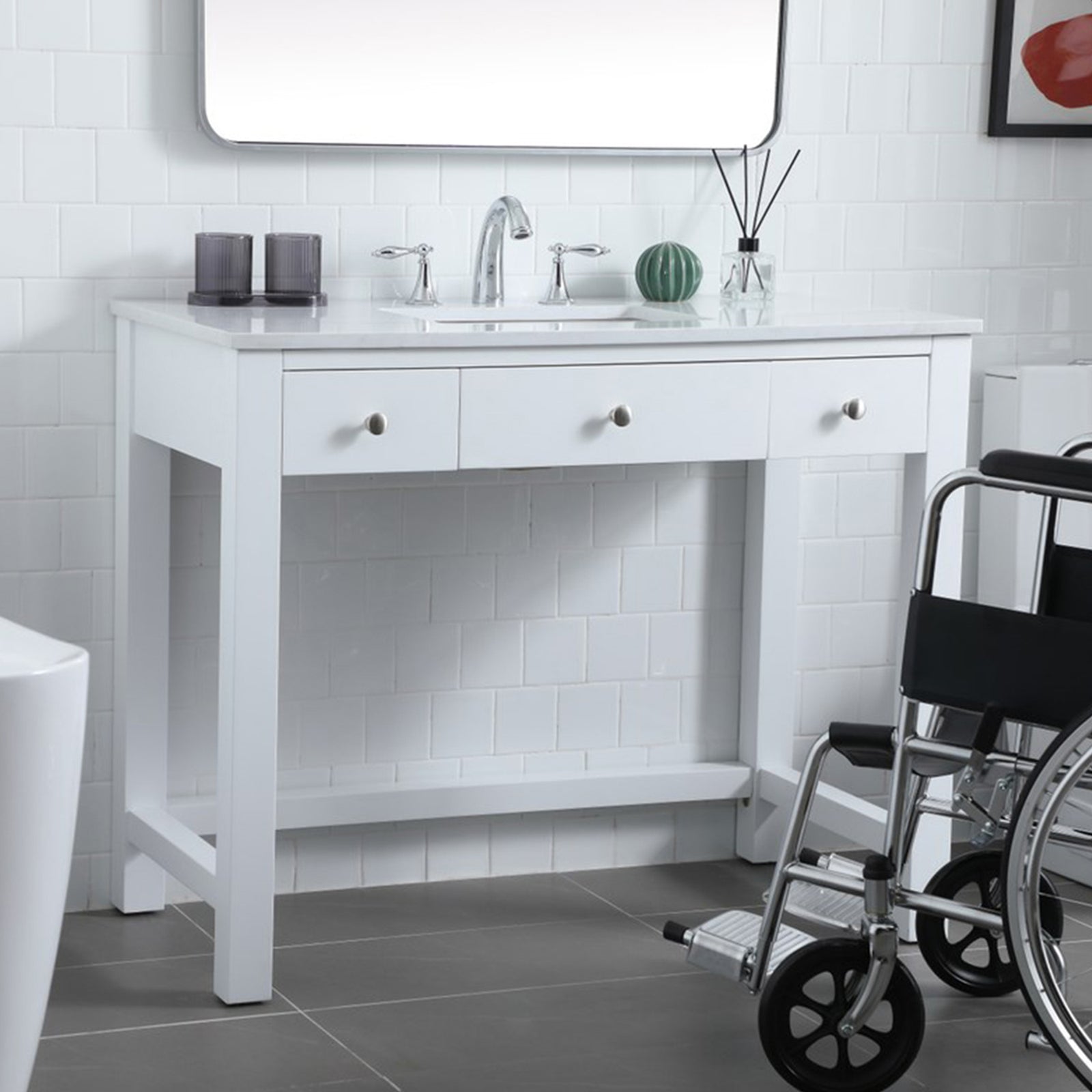 42 Inch Ada Compliant Bathroom Vanity In White White Finish - KITCHEN & BATH by Joshua Marshal
