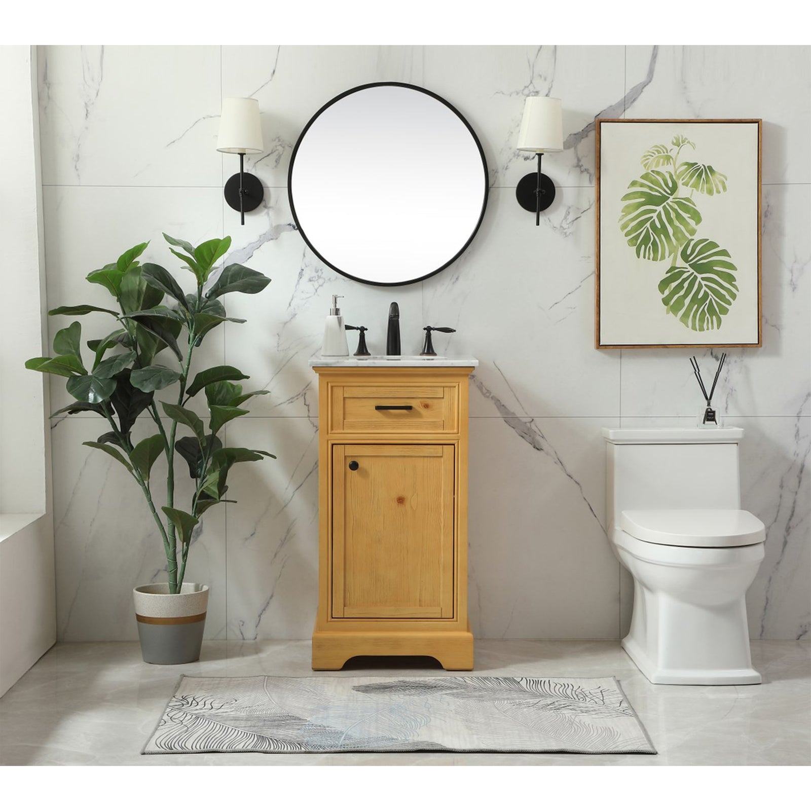19 Inch Single Bathroom Vanity In Natural Wood - View 2 - Joshua Marshal