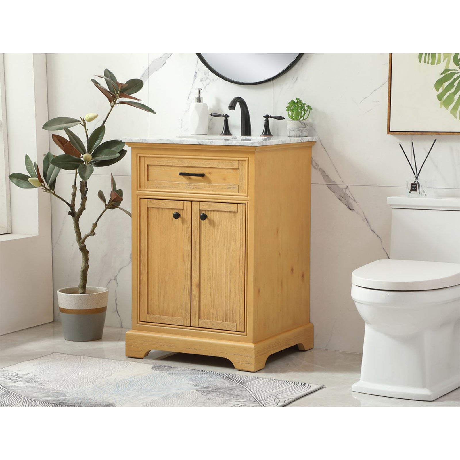 24 Inch Single Bathroom Vanity In Natural Wood - View 2 - Joshua Marshal