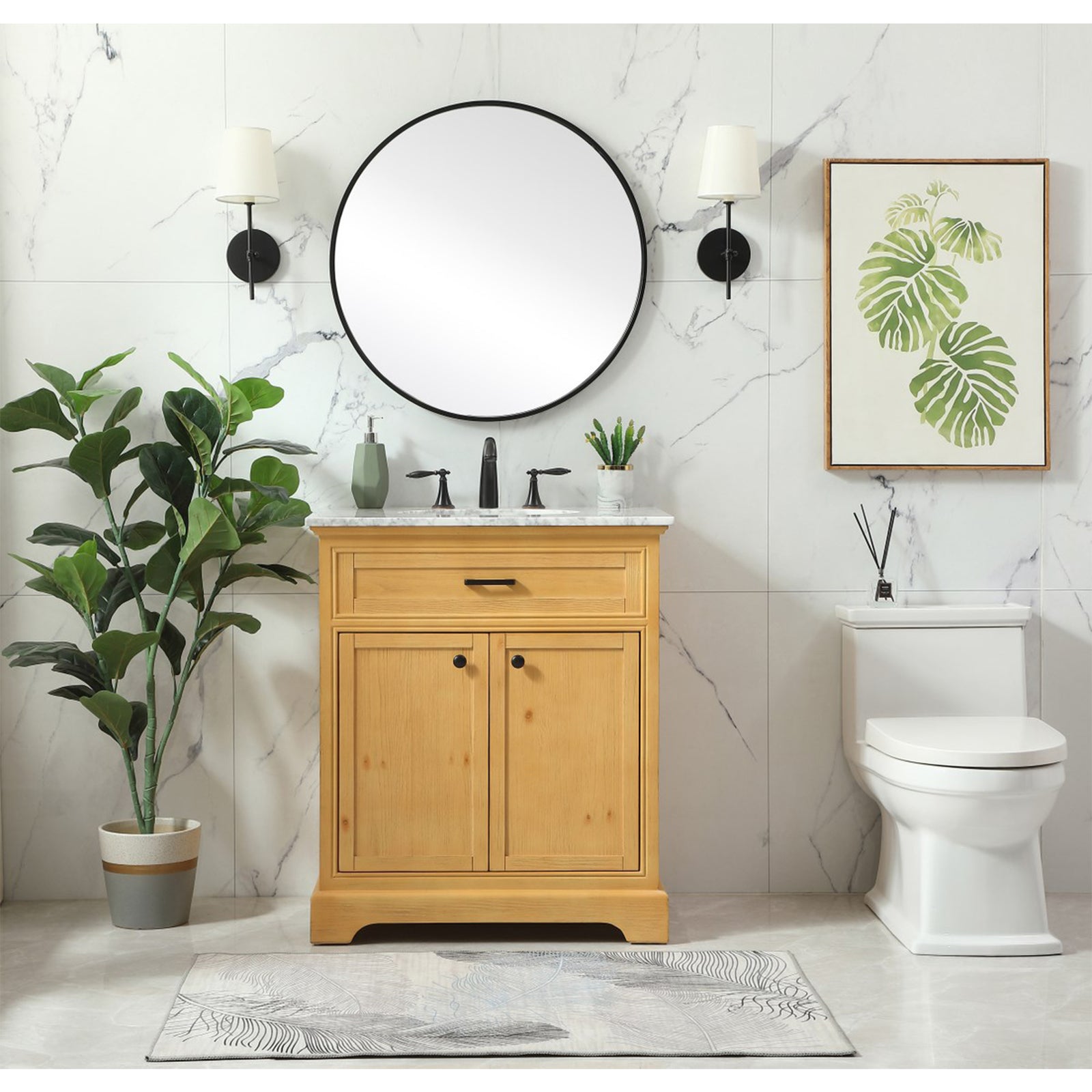30 Inch Single Bathroom Vanity In Natural Wood - View 2 - Joshua Marshal