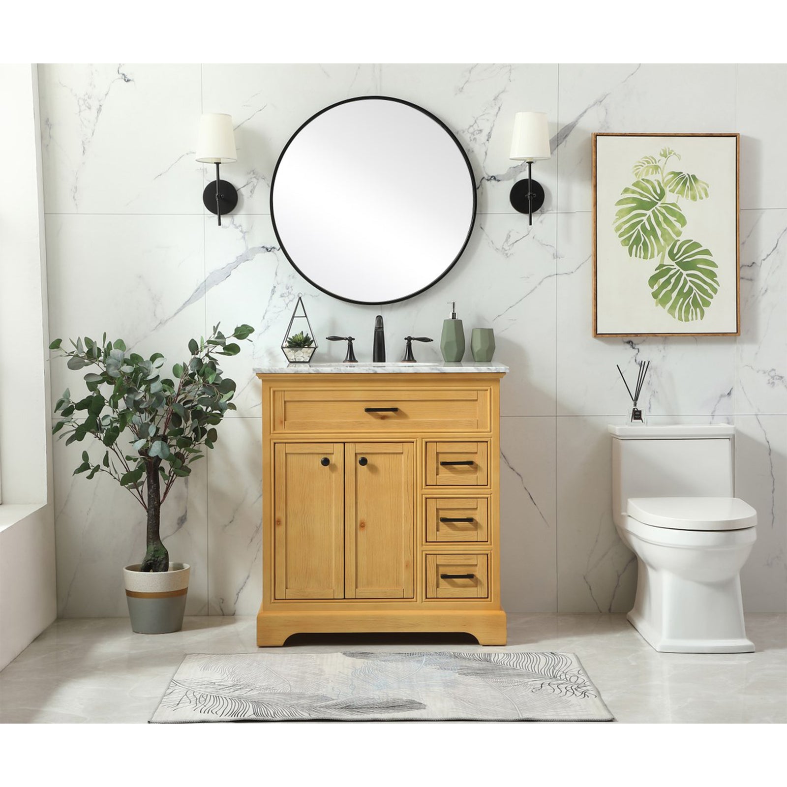 32 Inch Single Bathroom Vanity In Natural Wood - View 2 - Joshua Marshal