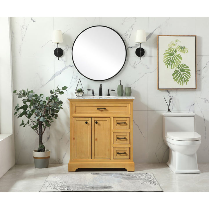 32 Inch Single Bathroom Vanity In Natural Wood - View 2 - Joshua Marshal