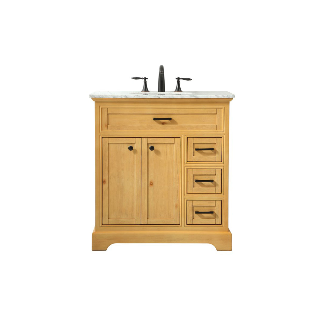32 Inch Single Bathroom Vanity In Natural Wood - View 3 - Joshua Marshal