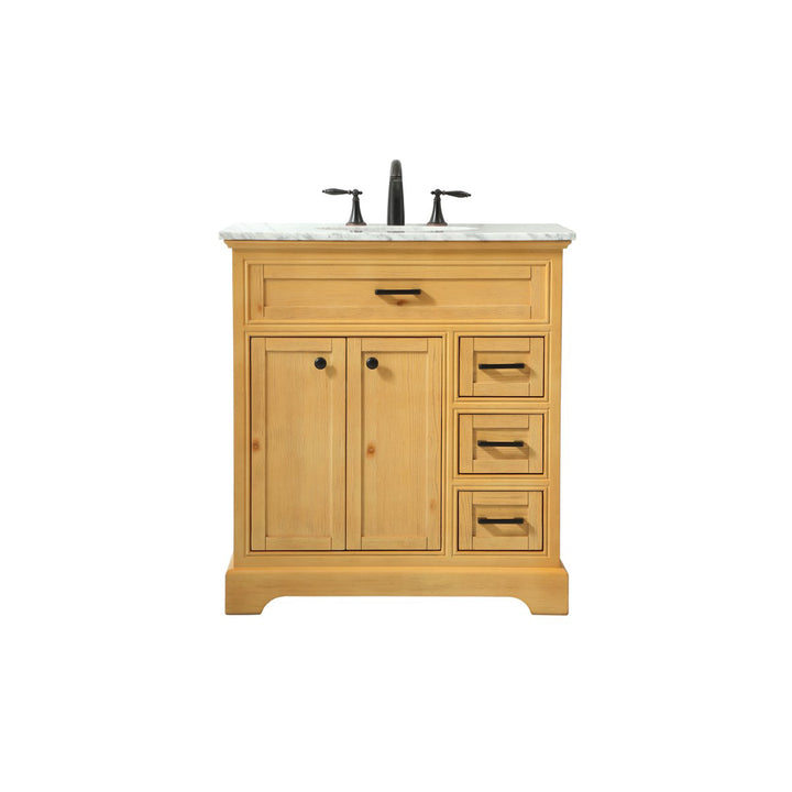 32 Inch Single Bathroom Vanity In Natural Wood - View 3 - Joshua Marshal