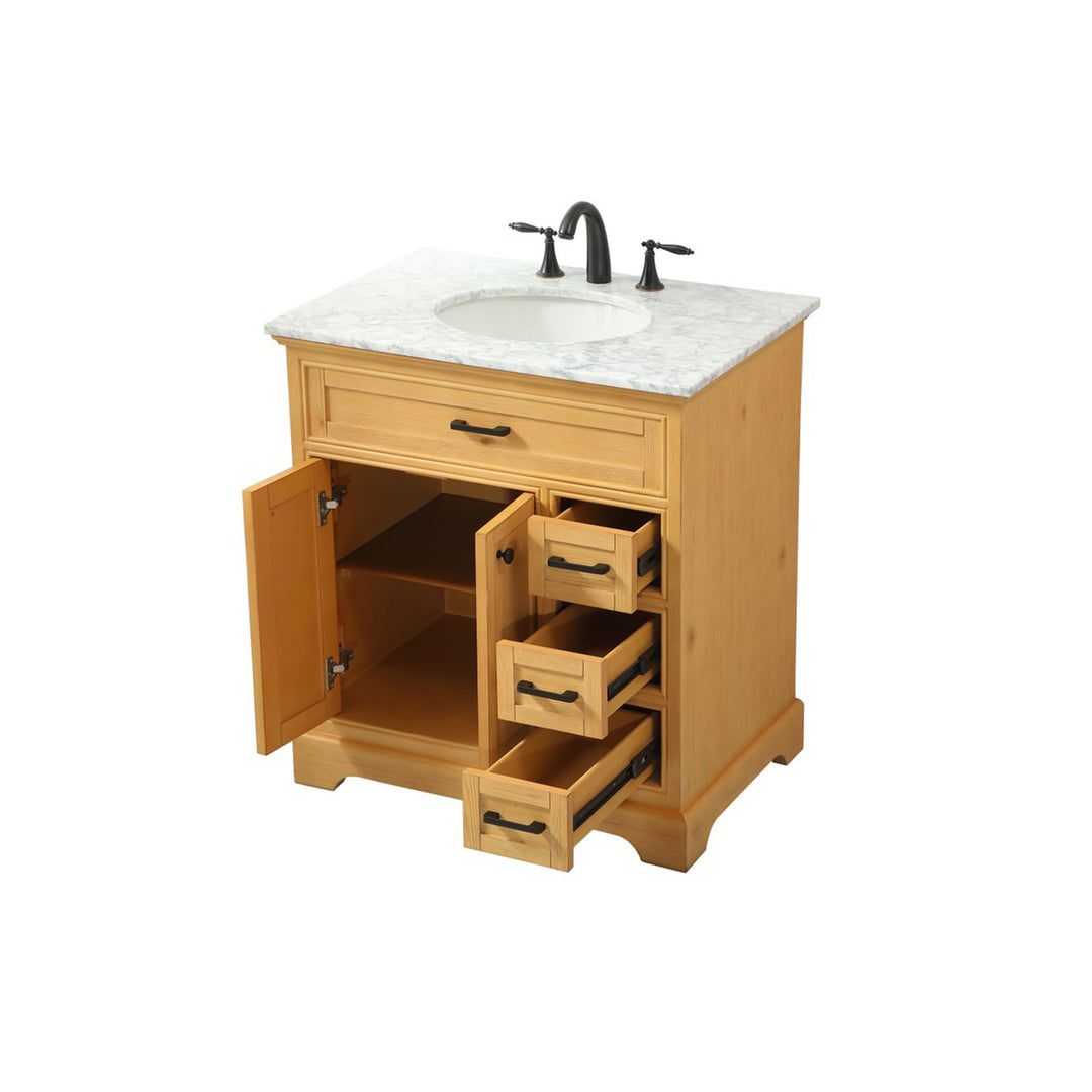32 Inch Single Bathroom Vanity In Natural Wood - View 5 - Joshua Marshal