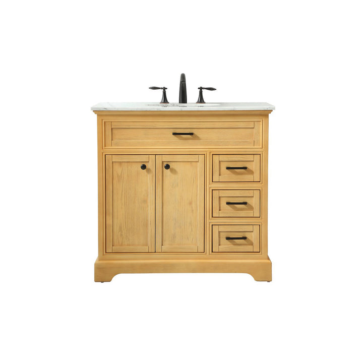 36 Inch Single Bathroom Vanity In Natural Wood - View 3 - Joshua Marshal