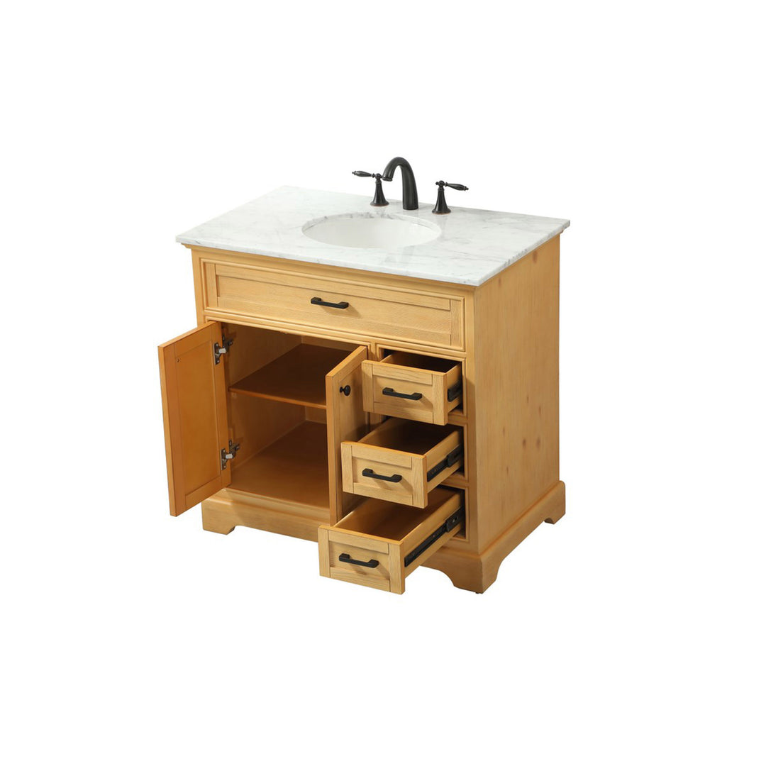 36 Inch Single Bathroom Vanity In Natural Wood - View 5 - Joshua Marshal