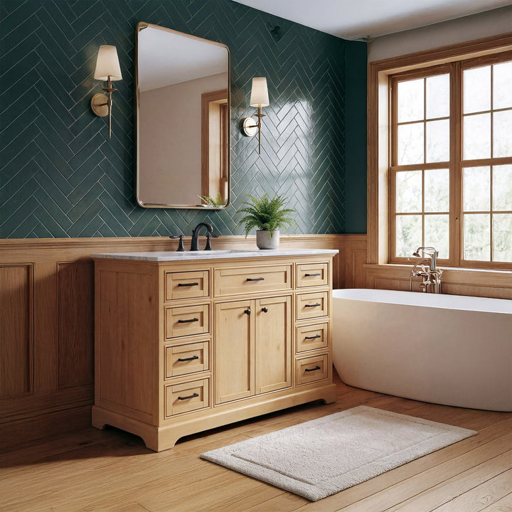 48 Inch Single Bathroom Vanity In Natural Wood - View 2 - Joshua Marshal