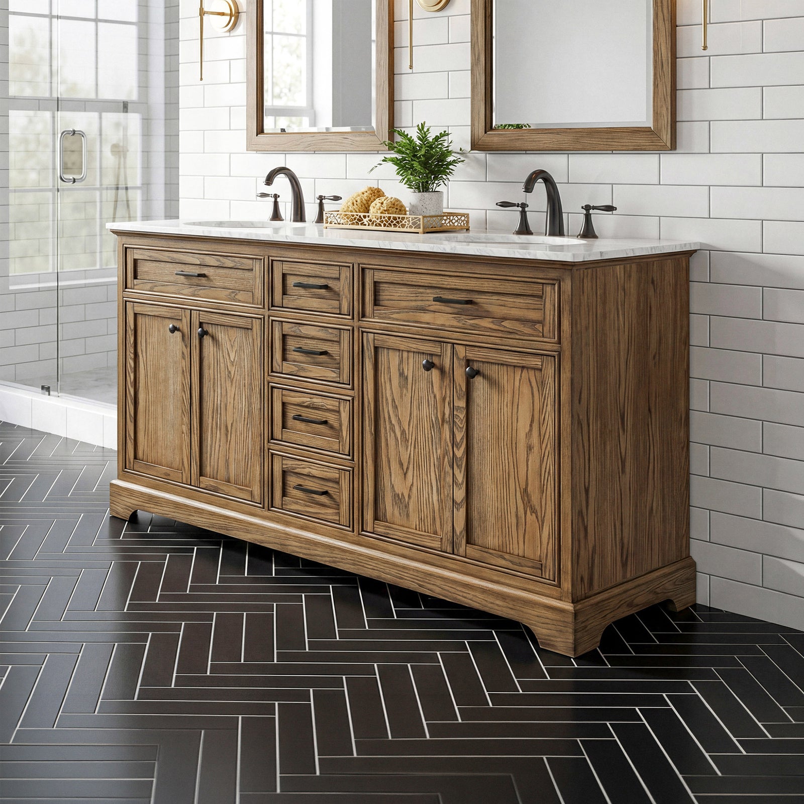 60 Inch Double Bathroom Vanity In Driftwood Driftwood Finish - KITCHEN & BATH by Joshua Marshal