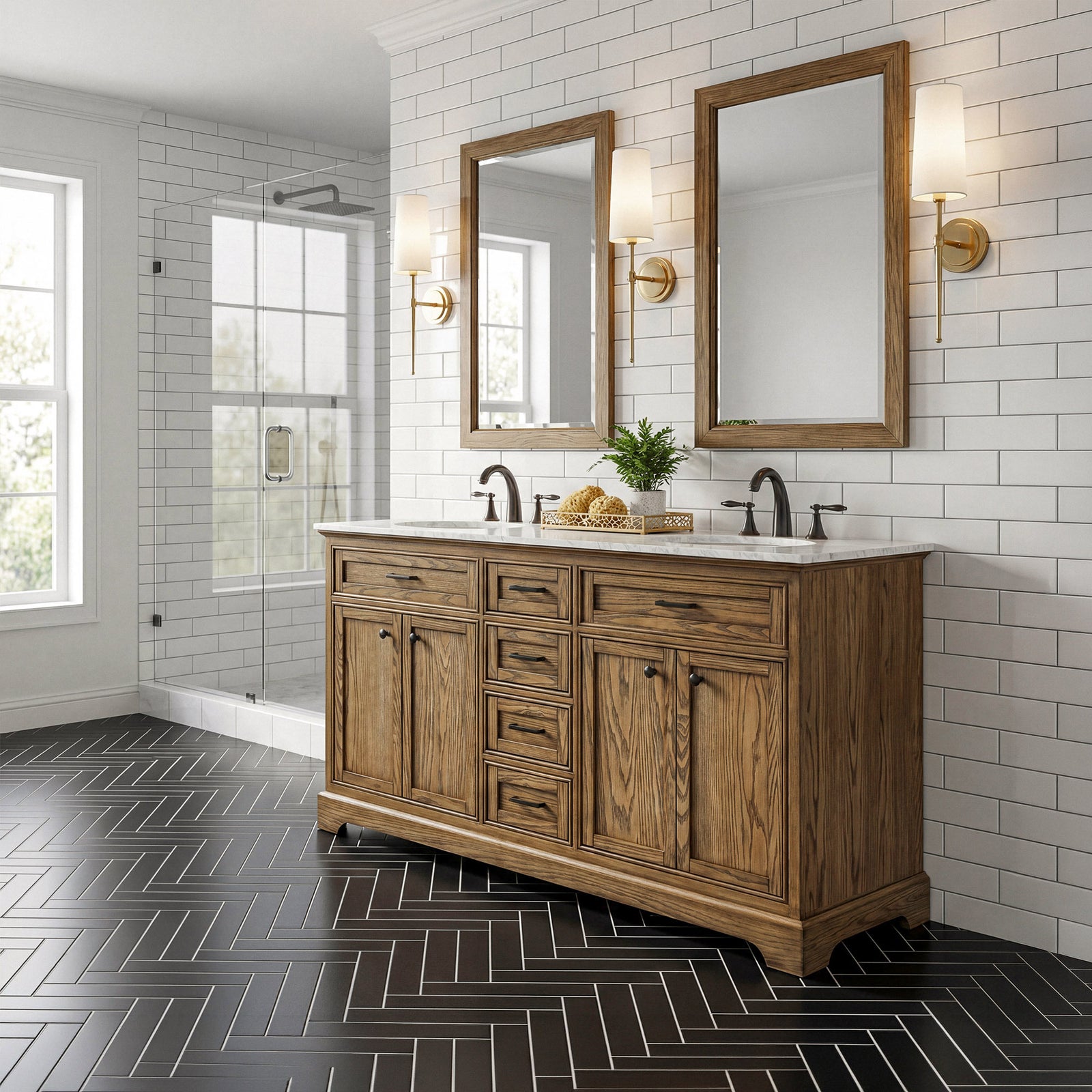 60 Inch Double Bathroom Vanity In Driftwood - View 2 - Joshua Marshal