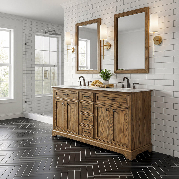 60 Inch Double Bathroom Vanity In Driftwood - View 2 - Joshua Marshal