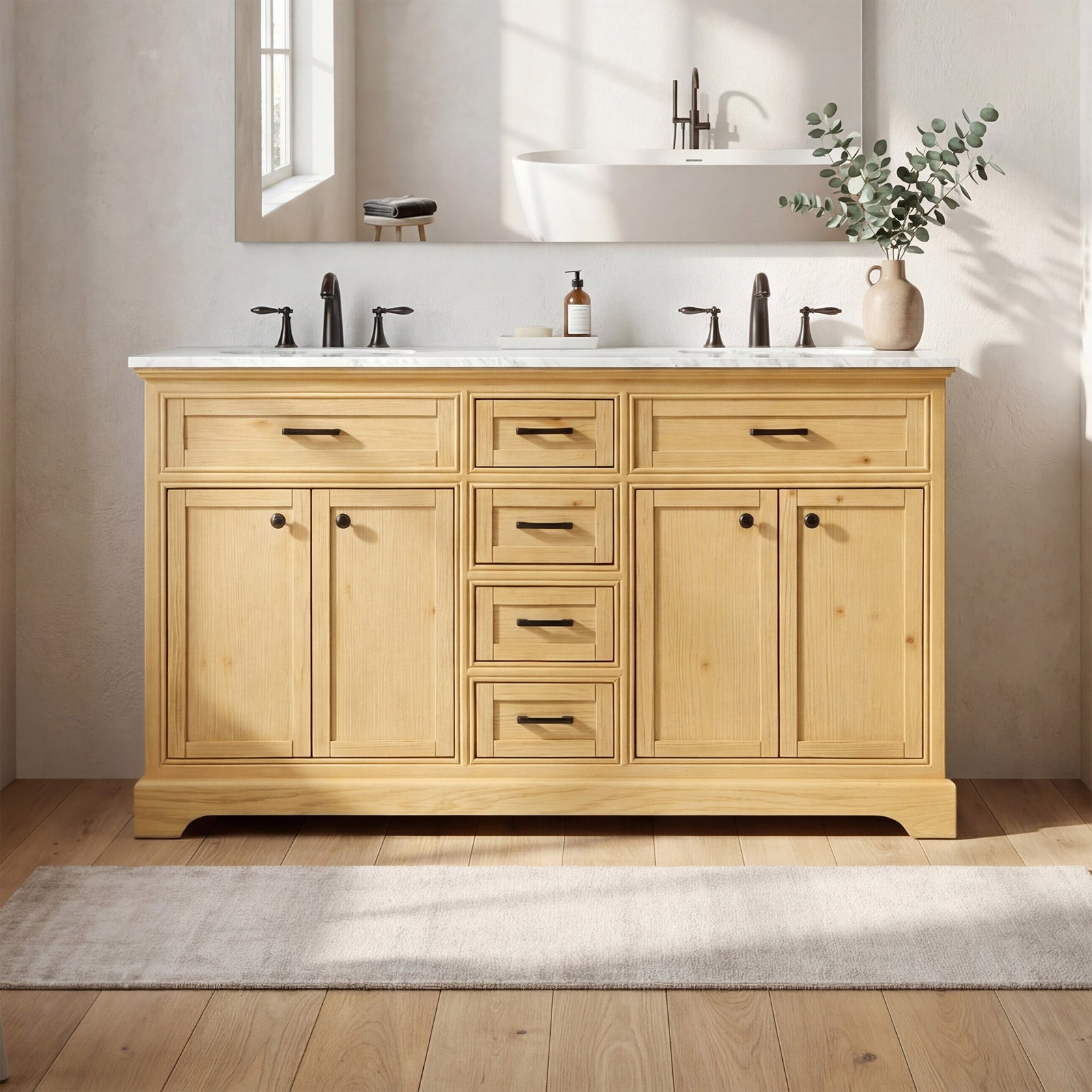 60 Inch Double Bathroom Vanity In Natural Wood Natural Wood Finish - KITCHEN & BATH by Joshua Marshal