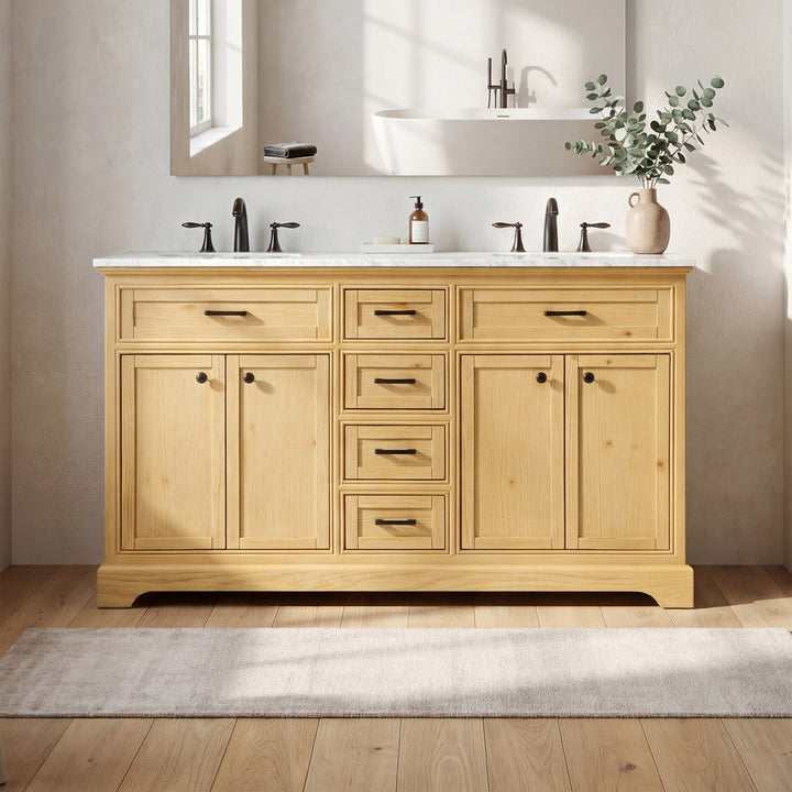 60 Inch Double Bathroom Vanity In Natural Wood Natural Wood Finish - KITCHEN & BATH by Joshua Marshal