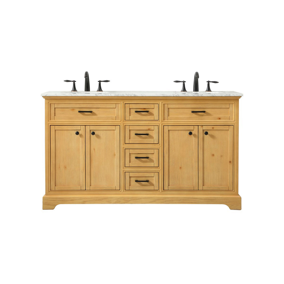60 Inch Double Bathroom Vanity In Natural Wood - View 3 - Joshua Marshal