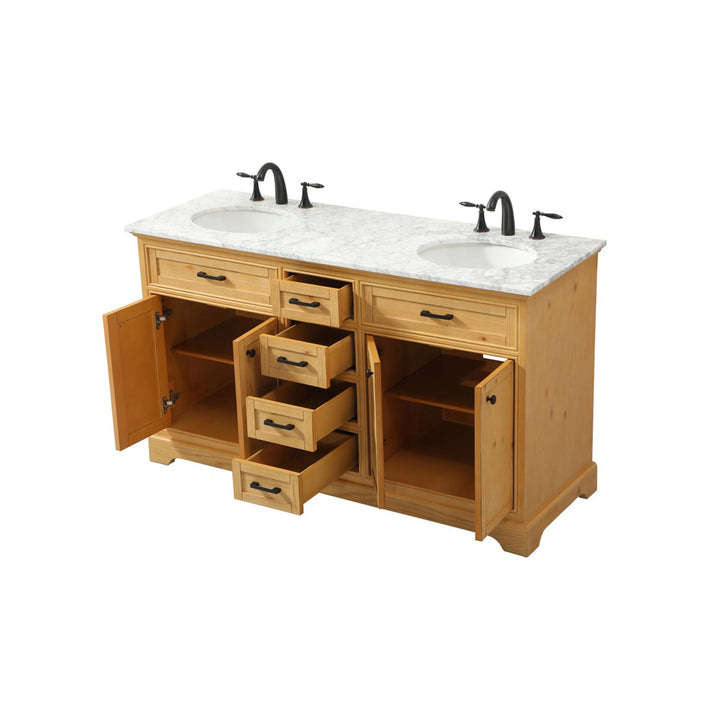 60 Inch Double Bathroom Vanity In Natural Wood - View 4 - Joshua Marshal