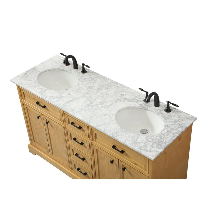 60 Inch Double Bathroom Vanity In Natural Wood - View 5 - Joshua Marshal