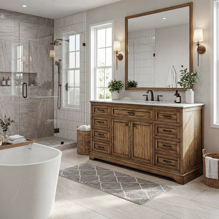 60 Inch Single Bathroom Vanity In Driftwood - View 2 - Joshua Marshal