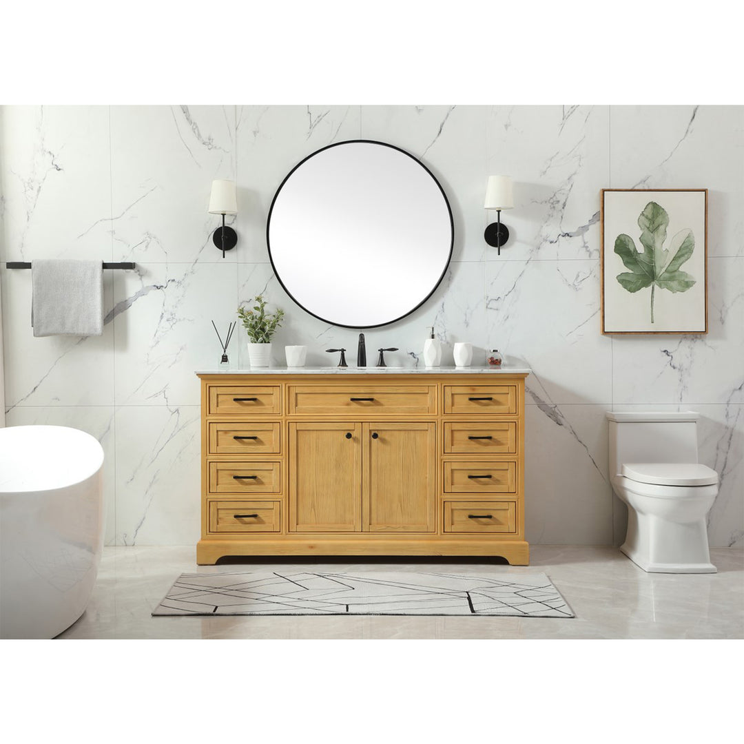 60 Inch Single Bathroom Vanity In Natural Wood - View 2 - Joshua Marshal